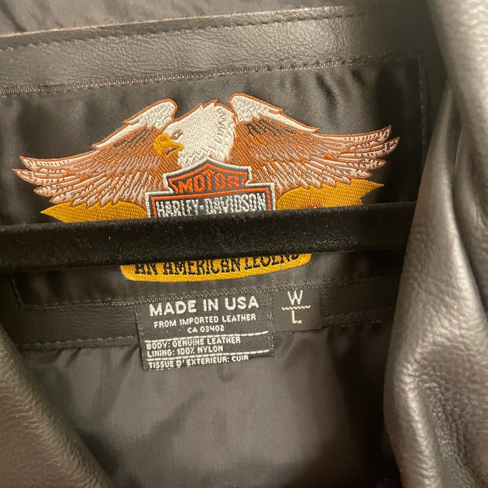 Harley Davidson Black Leather Jacket Large Vintage Full Zip - Picture 4 of 12